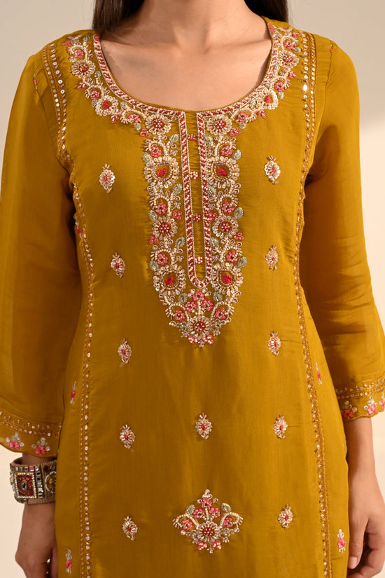 Mustard Thread Sequin Embroidered Kurta 3 Pcs Set