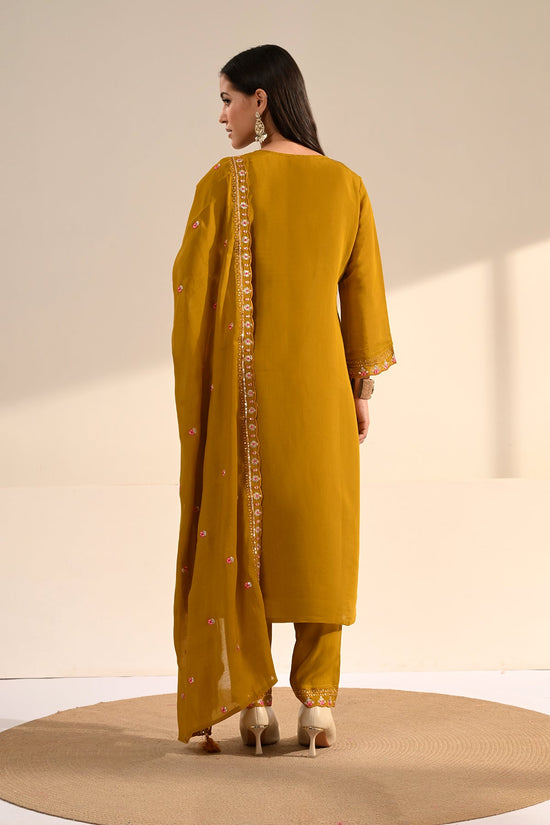 Mustard Thread Sequin Embroidered Kurta 3 Pcs Set