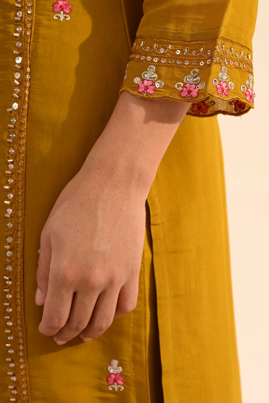 Mustard Thread Sequin Embroidered Kurta 3 Pcs Set