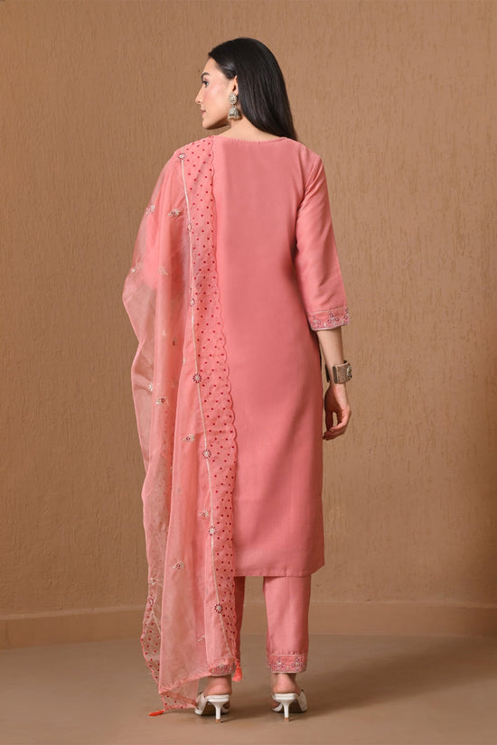 Peach Embroidered Kurta 3 Pcs Set