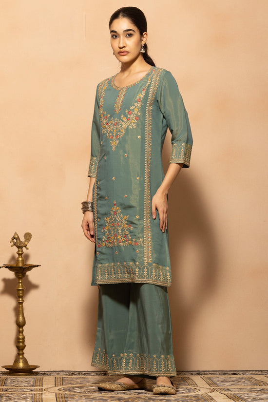 Teal Embroidered Kurta 3 Pcs Set