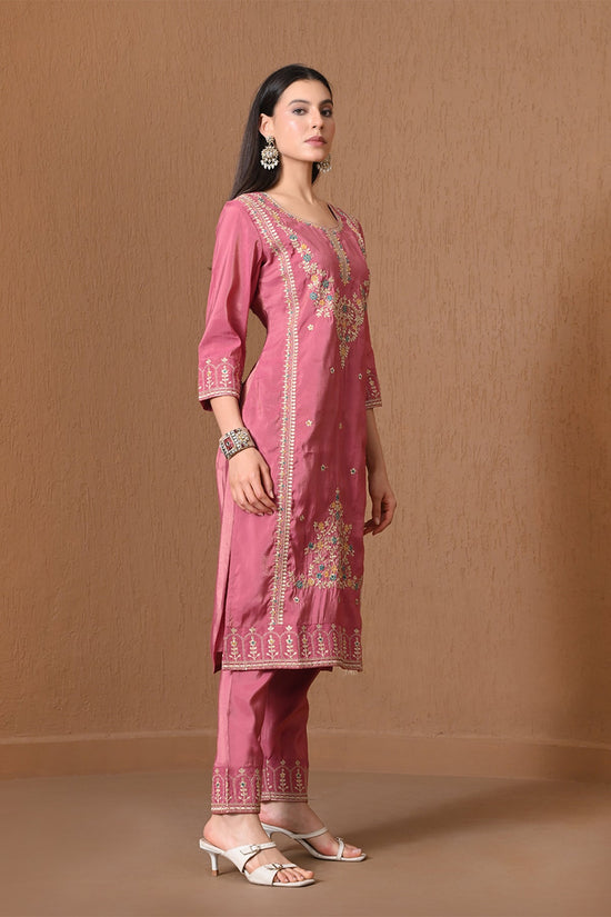 Pink Floral Embroidered Kurta 3 Pcs Set