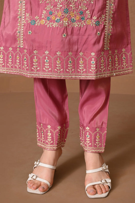 Pink Floral Embroidered Kurta 3 Pcs Set