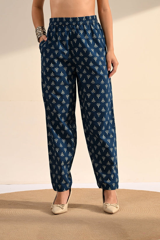 Navy Blue Block-Printed Kurta 3 Pcs Set