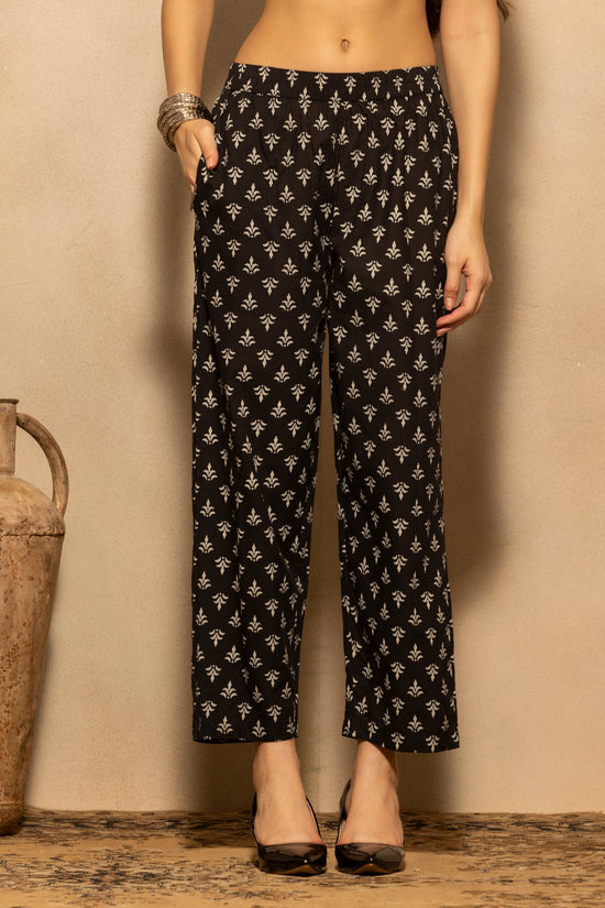 Black Floral Block Printed Kurta 3 Pcs Set