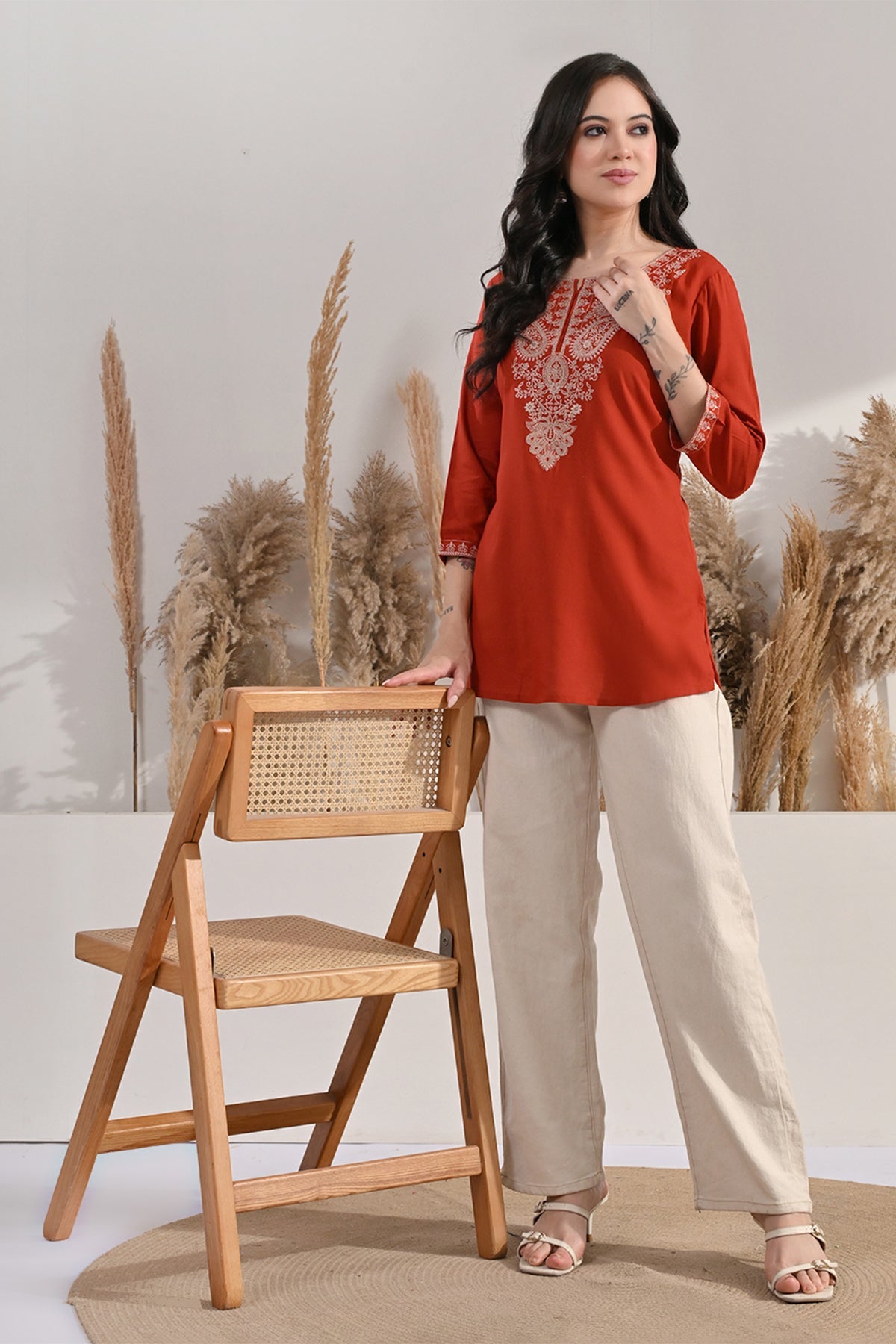 Rust Kashmiri Paisley Embroidered Top