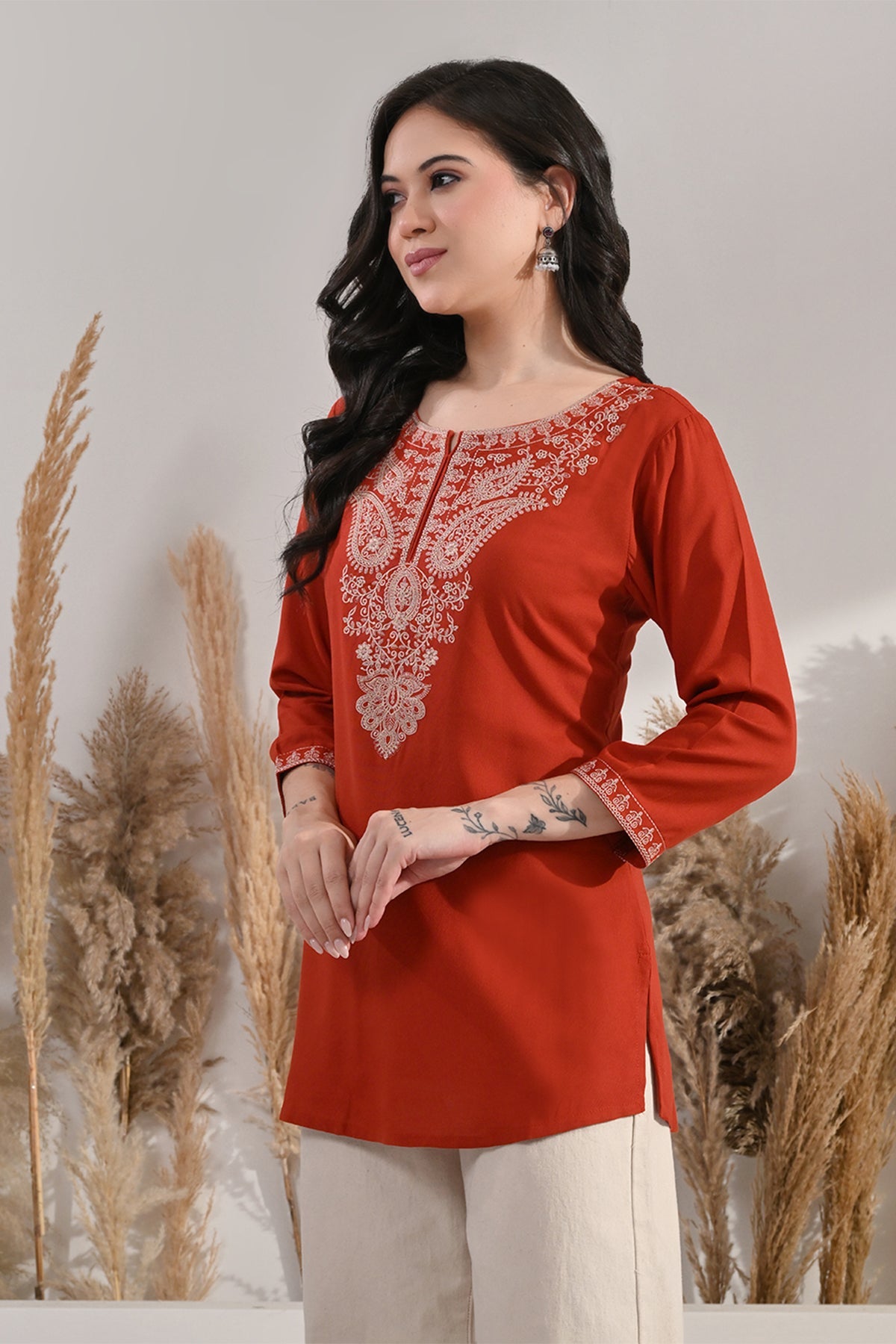 Rust Kashmiri Paisley Embroidered Top