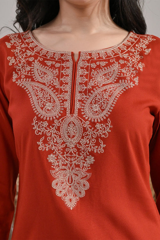 Rust Kashmiri Paisley Embroidered Top