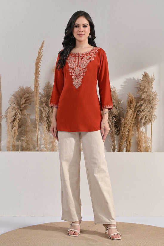 Rust Kashmiri Paisley Embroidered Top