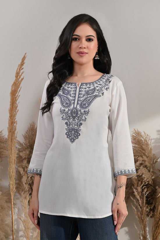 Cream Kashmiri Paisley Embroidered Top