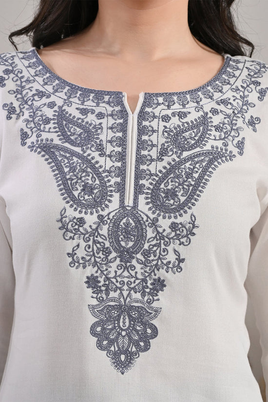 Cream Kashmiri Paisley Embroidered Top