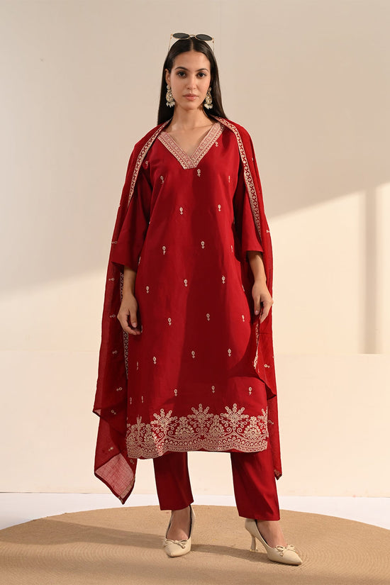 Maroon Sequin-Embroidered Kurta 3 Pcs Set