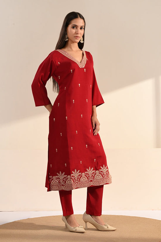 Maroon Sequin-Embroidered Kurta 3 Pcs Set