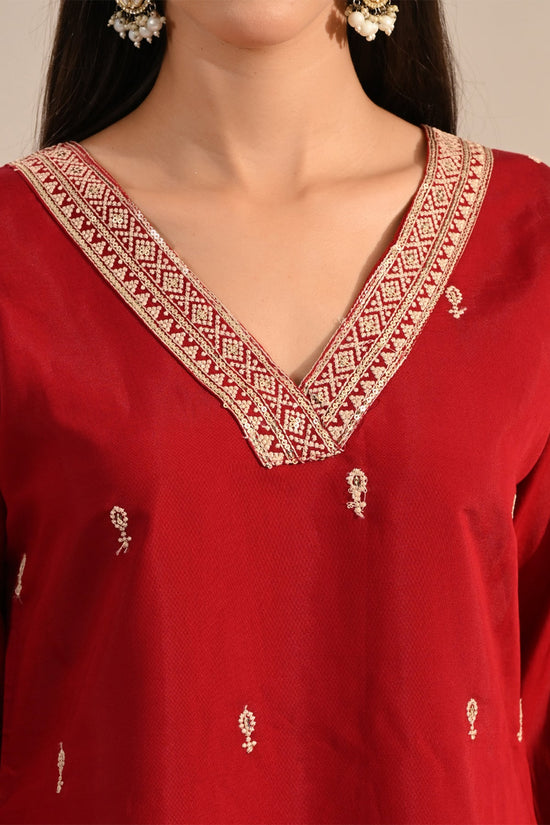 Maroon Sequin-Embroidered Kurta 3 Pcs Set