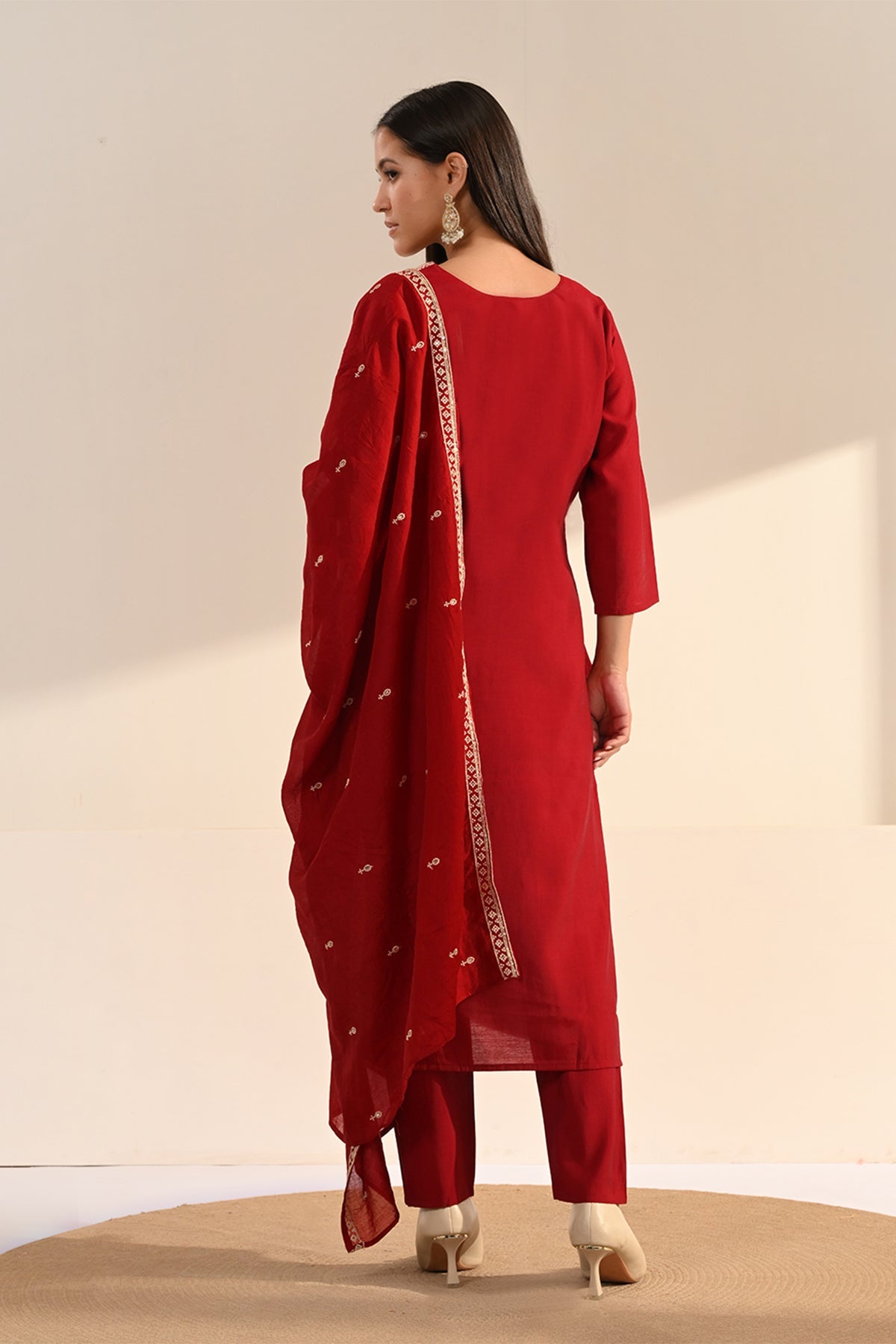 Maroon Sequin-Embroidered Kurta 3 Pcs Set