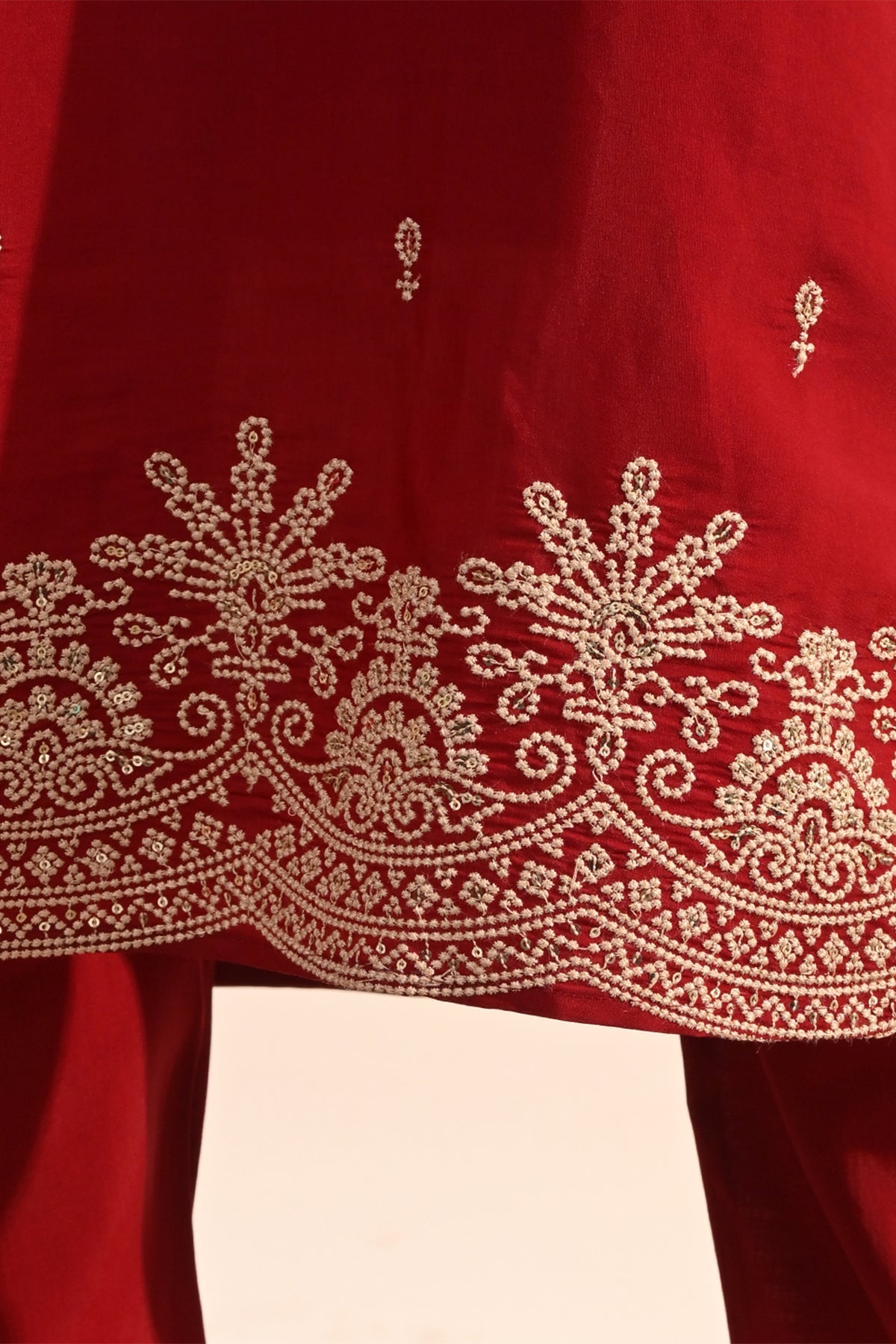 Maroon Sequin-Embroidered Kurta 3 Pcs Set