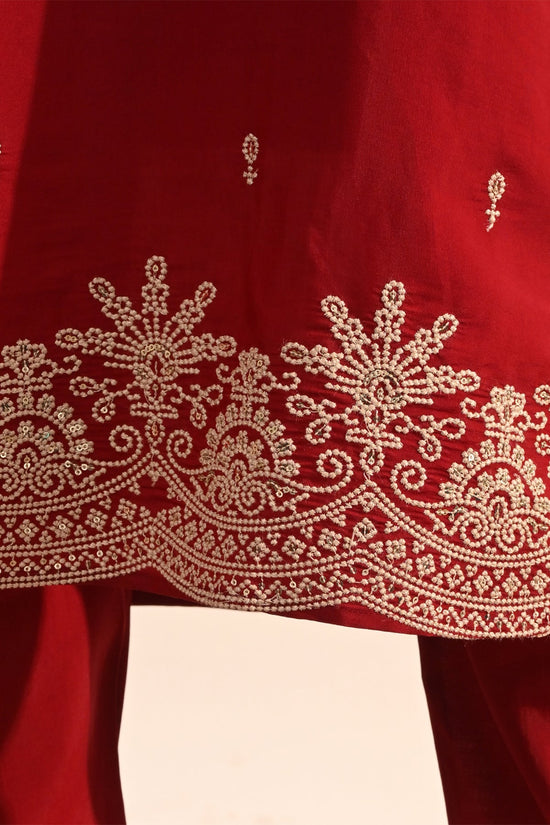 Maroon Sequin-Embroidered Kurta 3 Pcs Set