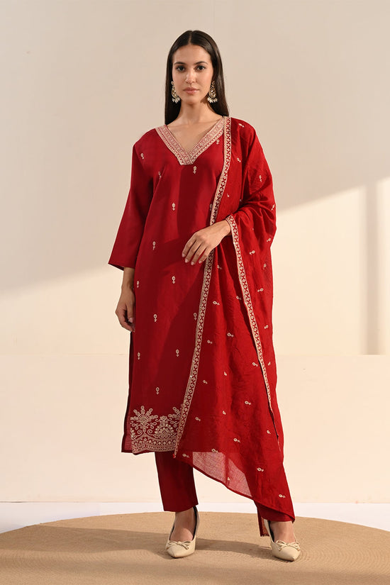 Maroon Sequin-Embroidered Kurta 3 Pcs Set