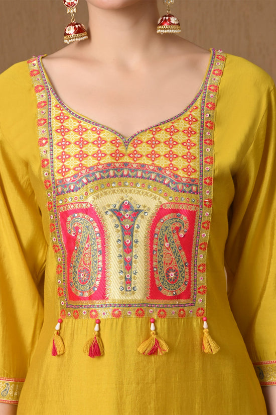 Yellow Embroidered Chanderi Kurta 3 Pcs Set