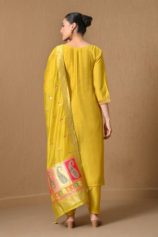 Yellow Embroidered Chanderi Kurta 3 Pcs Set