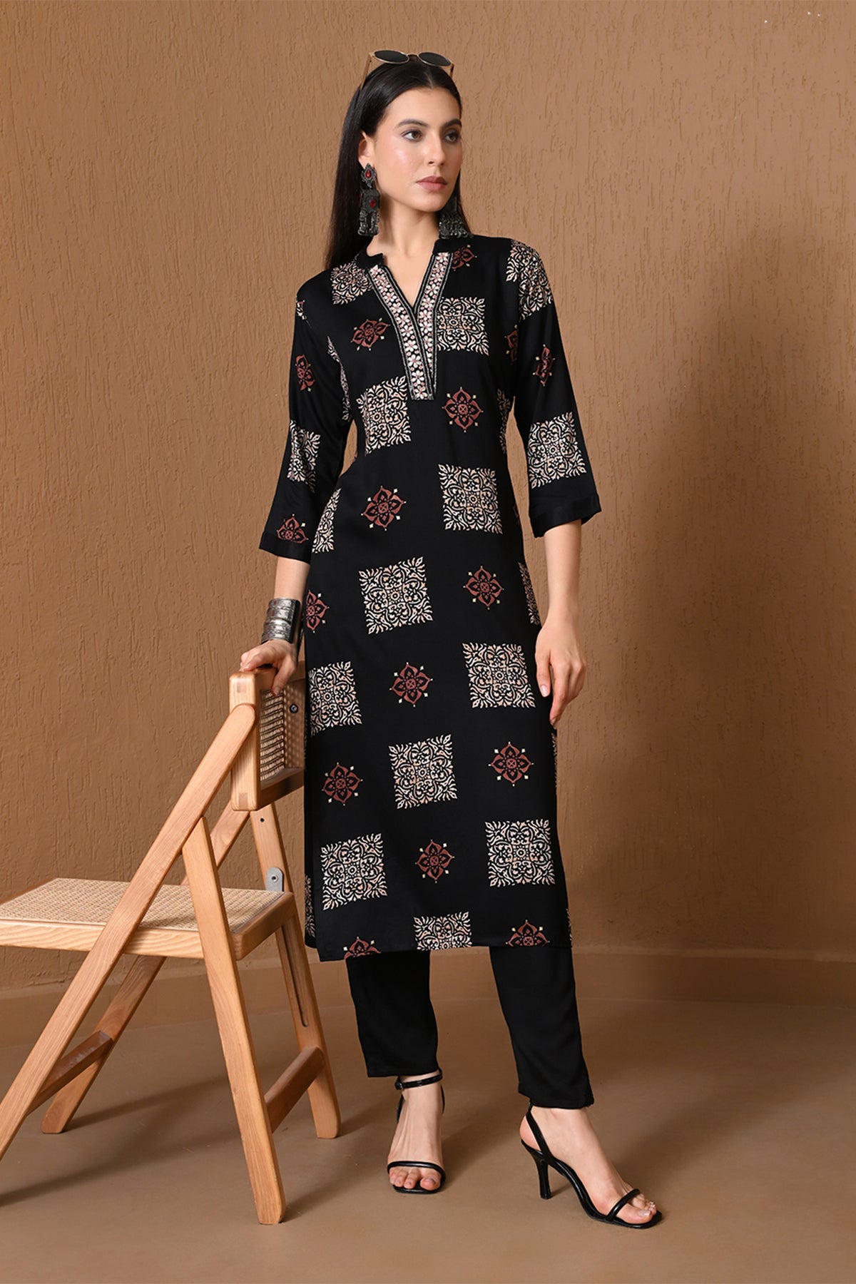 Black Block Printed Kurta 2 Pcs Set