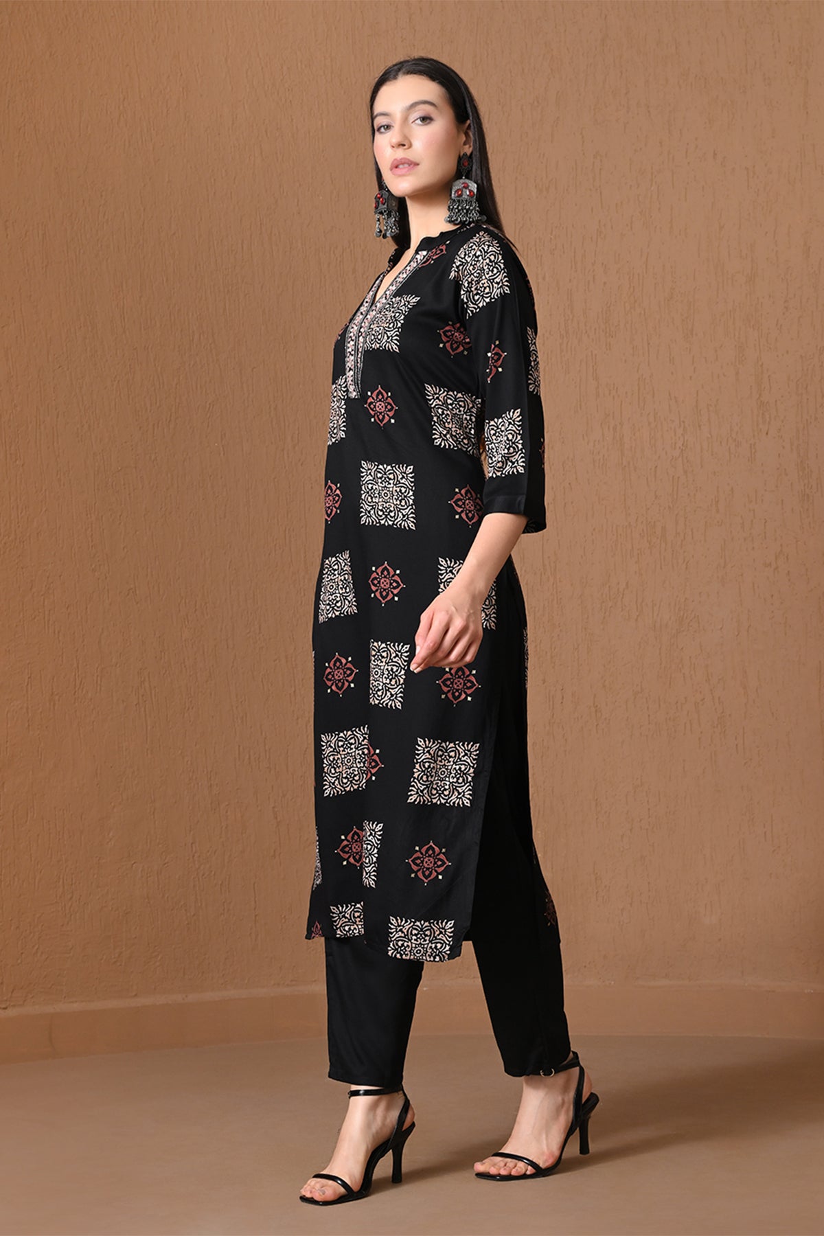 Black Block Printed Kurta 2 Pcs Set