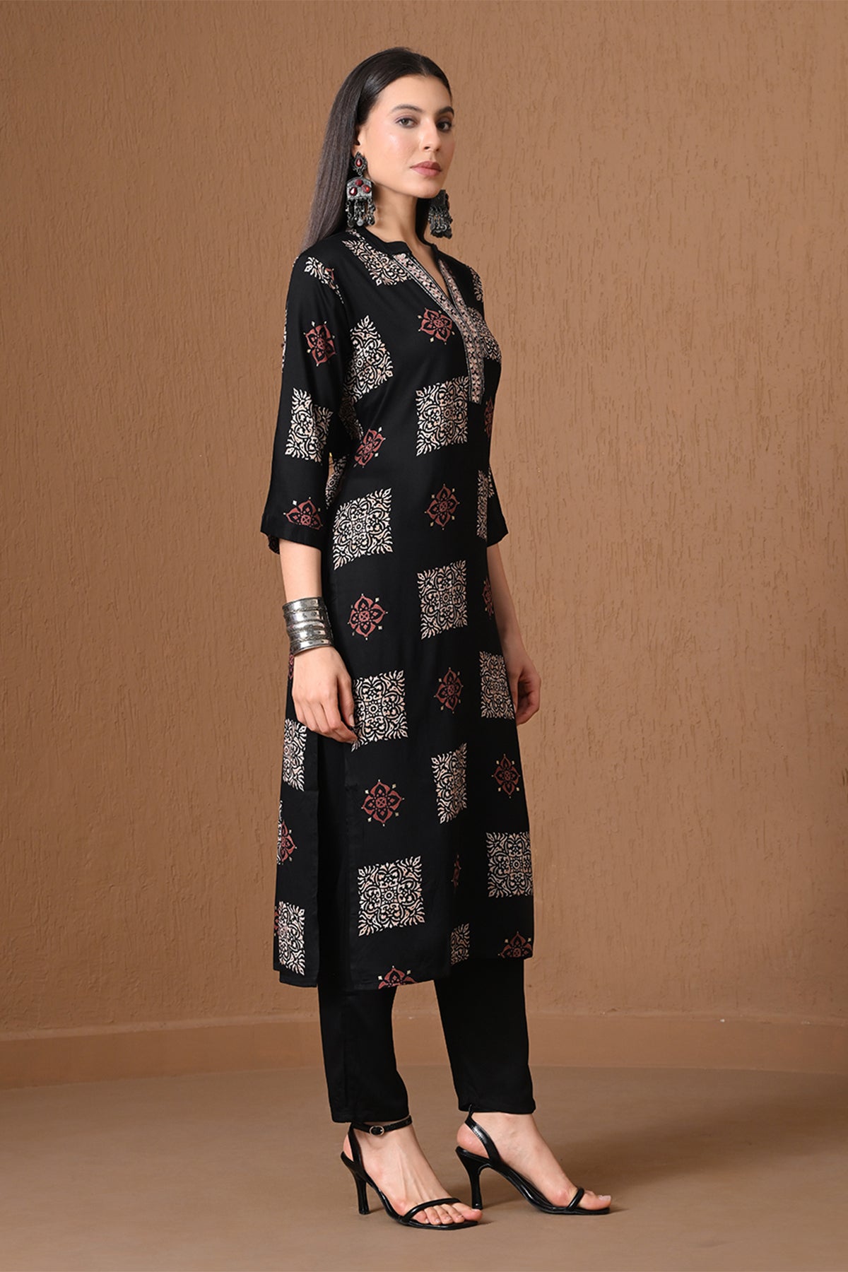 Black Block Printed Kurta 2 Pcs Set
