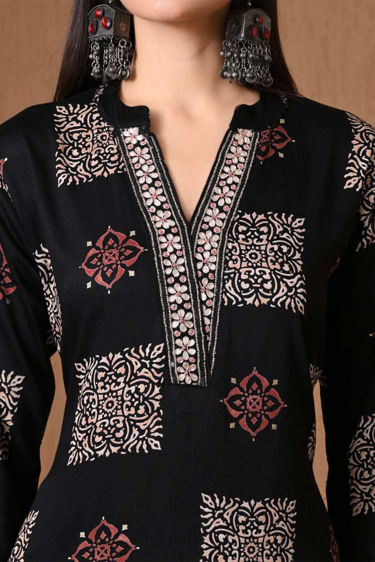 Black Block Printed Kurta 2 Pcs Set