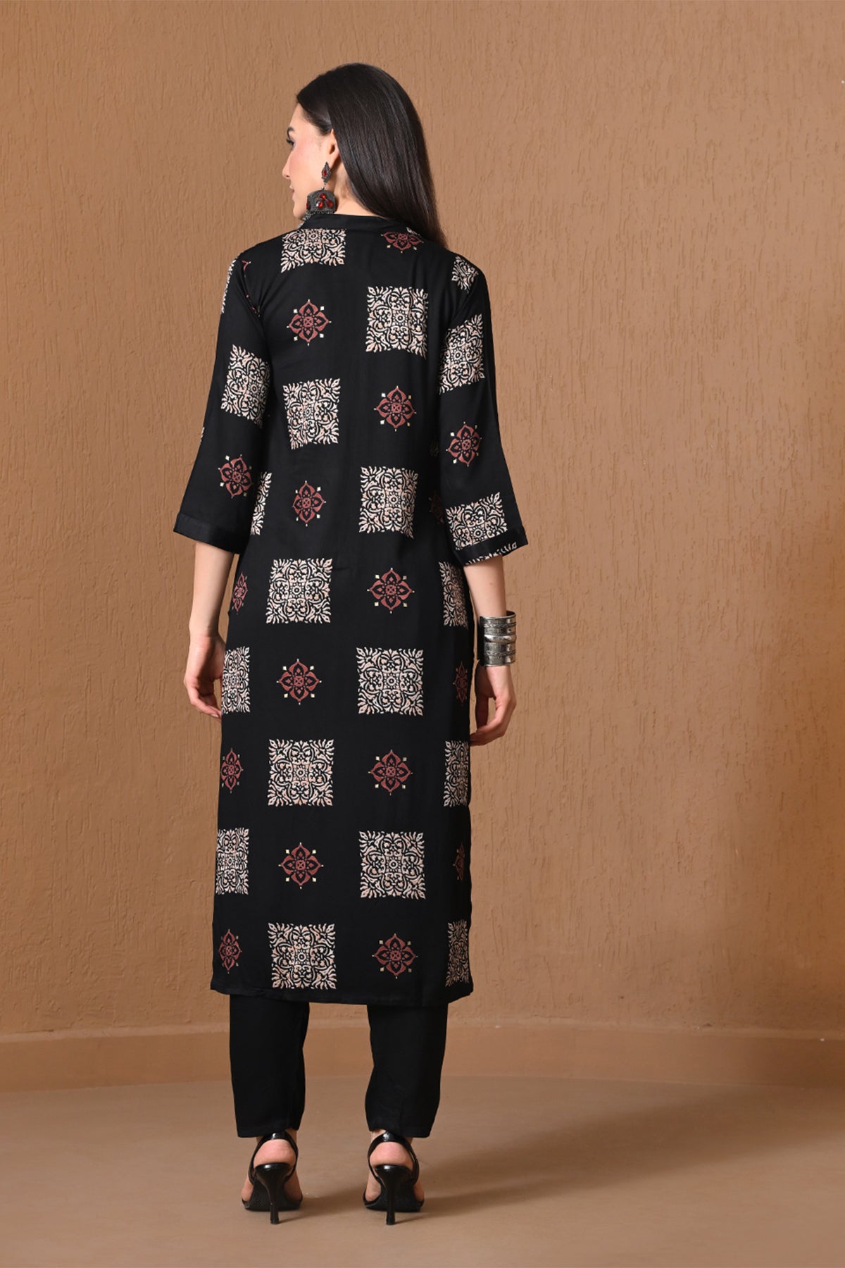 Black Block Printed Kurta 2 Pcs Set