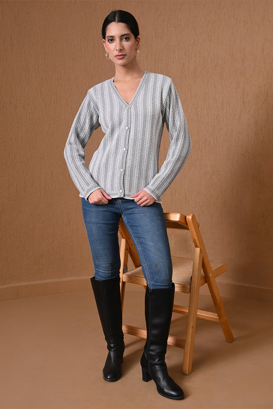Winter Grey Patterned Knitted Cardigan
