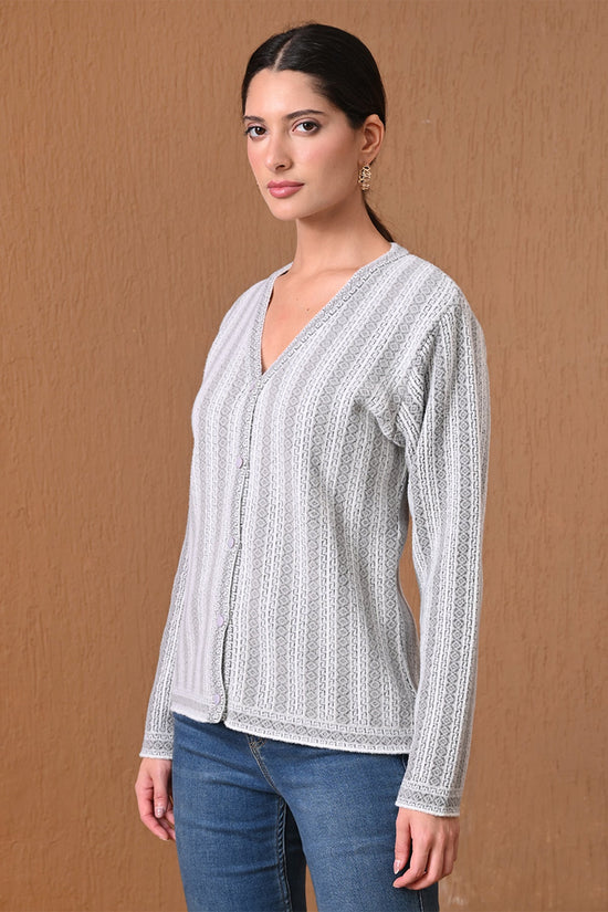 Winter Grey Patterned Knitted Cardigan