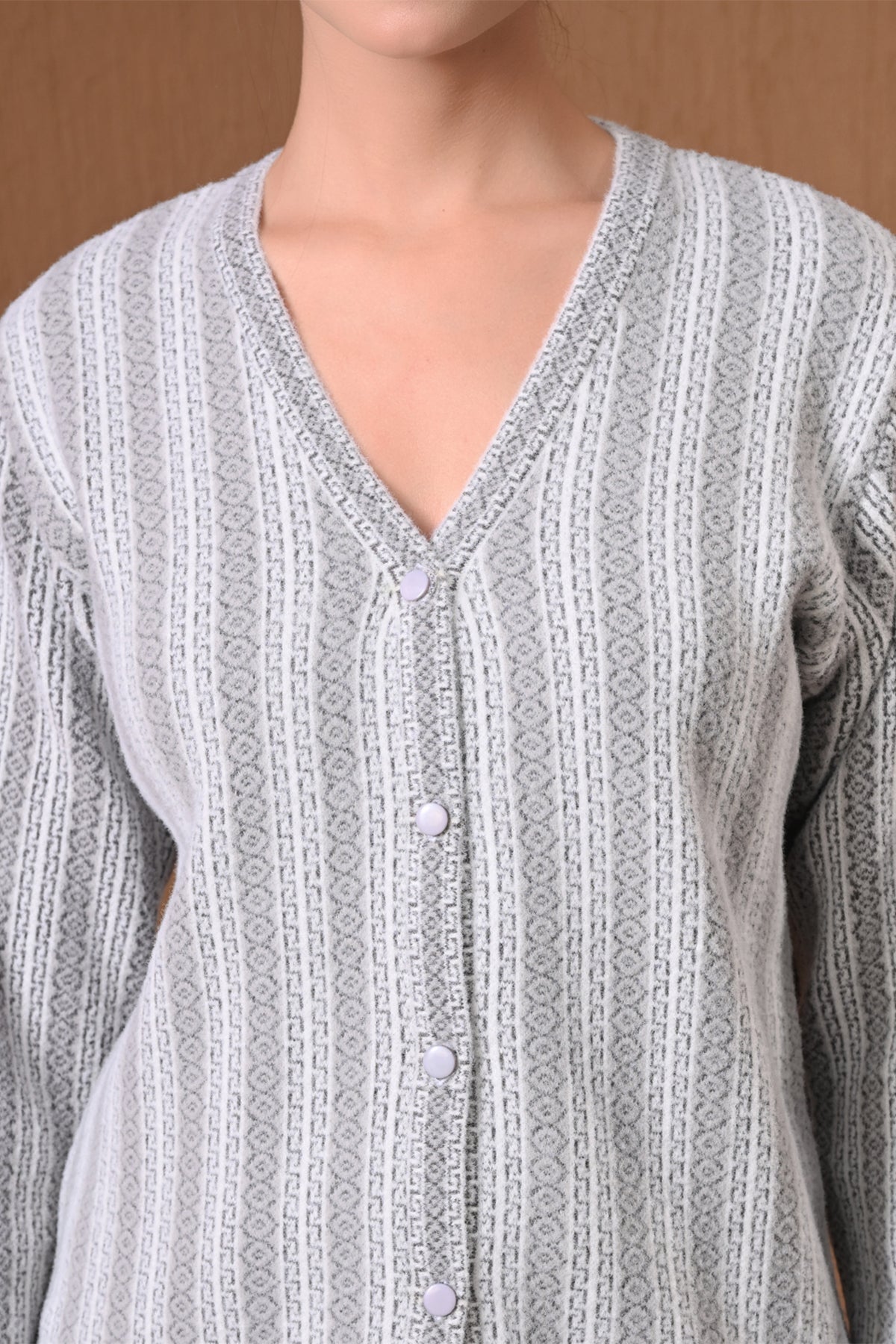 Winter Grey Patterned Knitted Cardigan