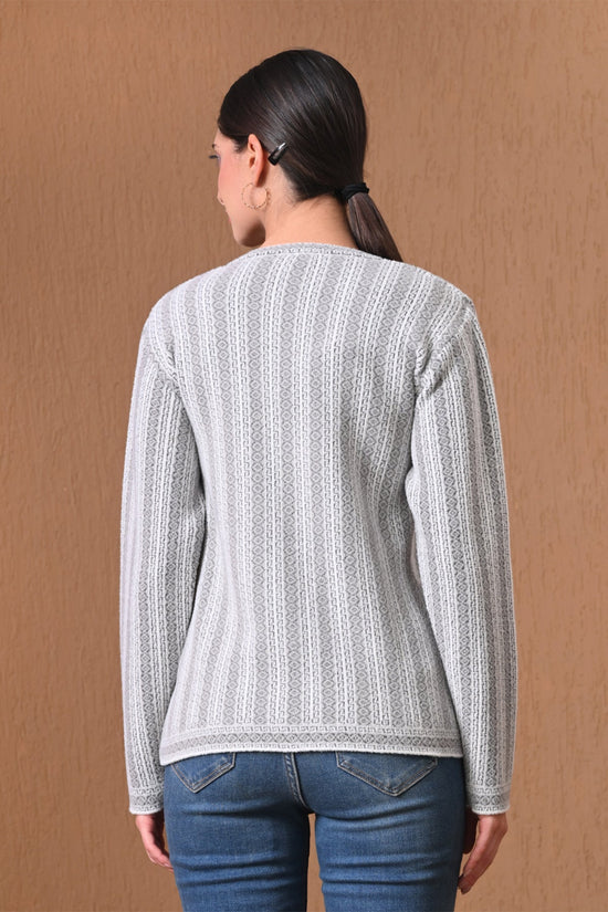 Winter Grey Patterned Knitted Cardigan