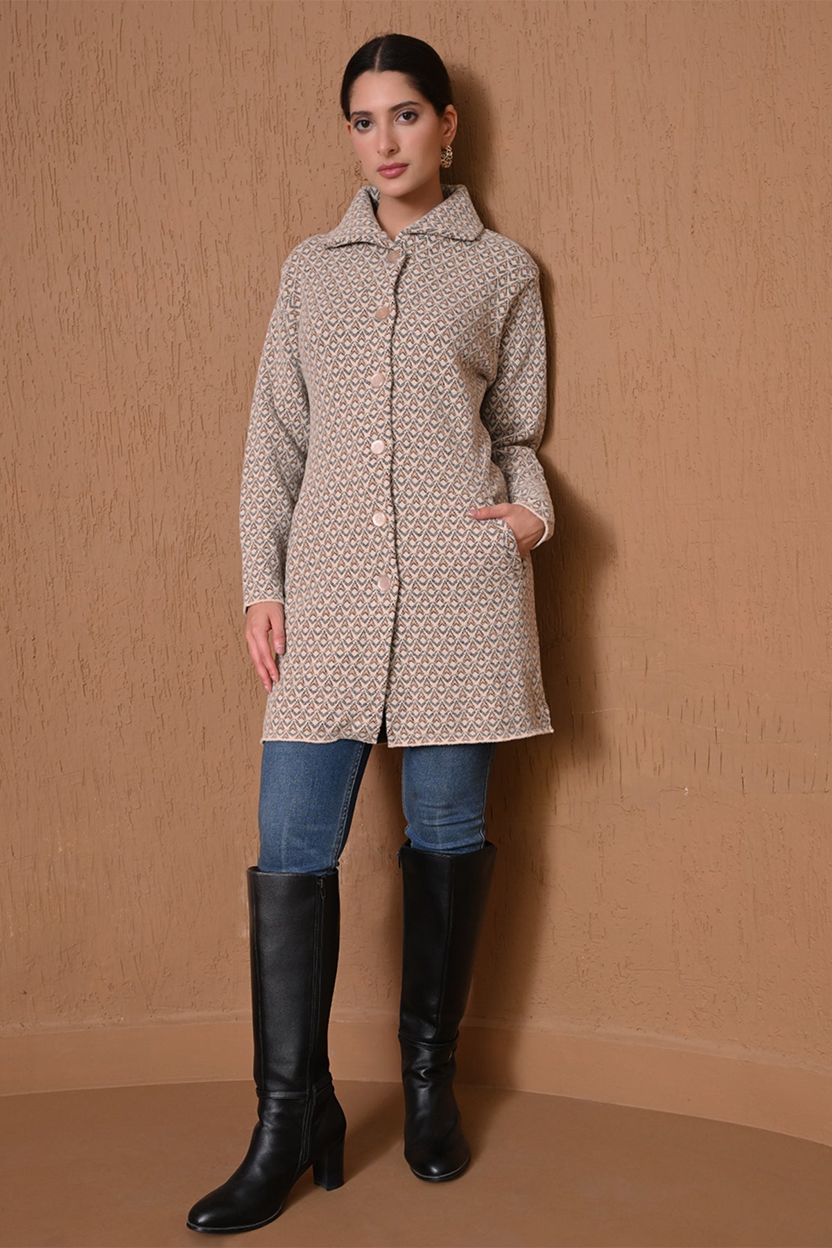 Winter Cream Knitted Longline Coat