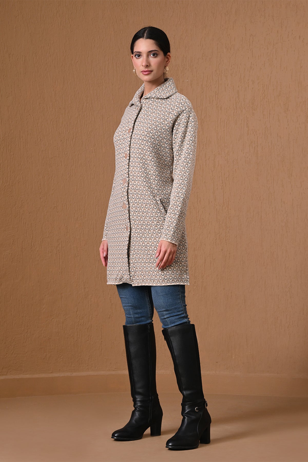 Winter Cream Knitted Longline Coat