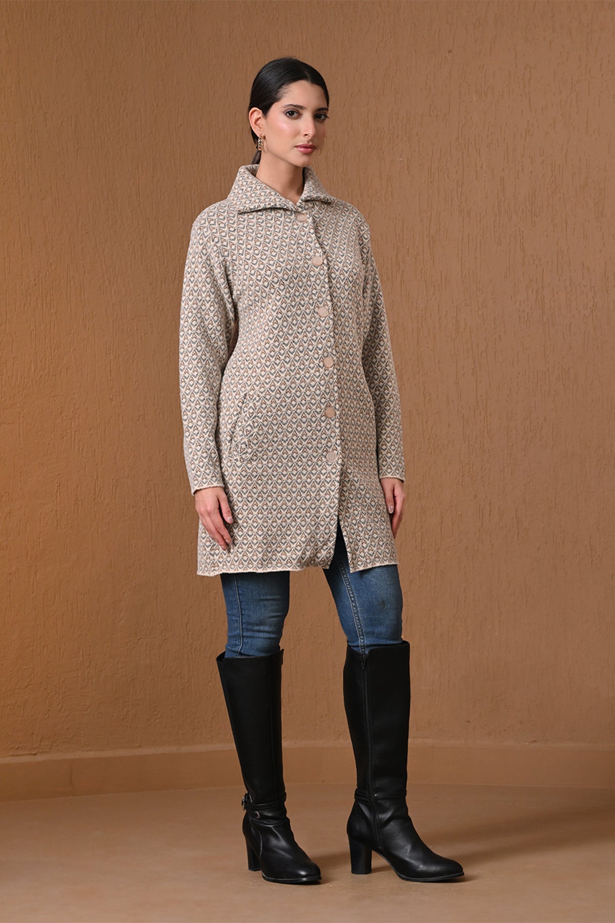 Winter Cream Knitted Longline Coat