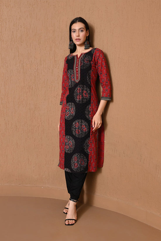 Red & Brown Ethnic Print Kurta