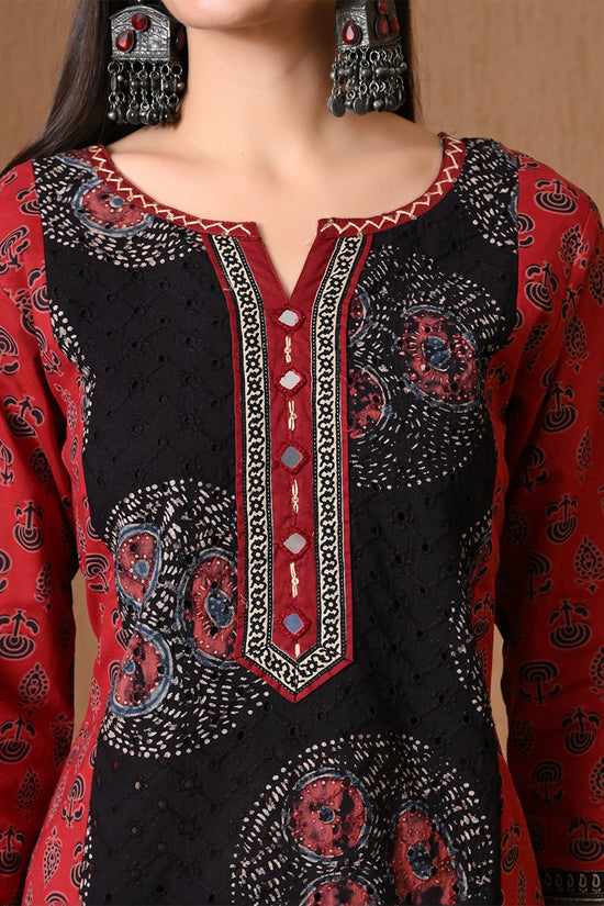 Red & Brown Ethnic Print Kurta