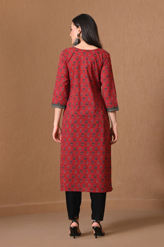 Red & Brown Ethnic Print Kurta