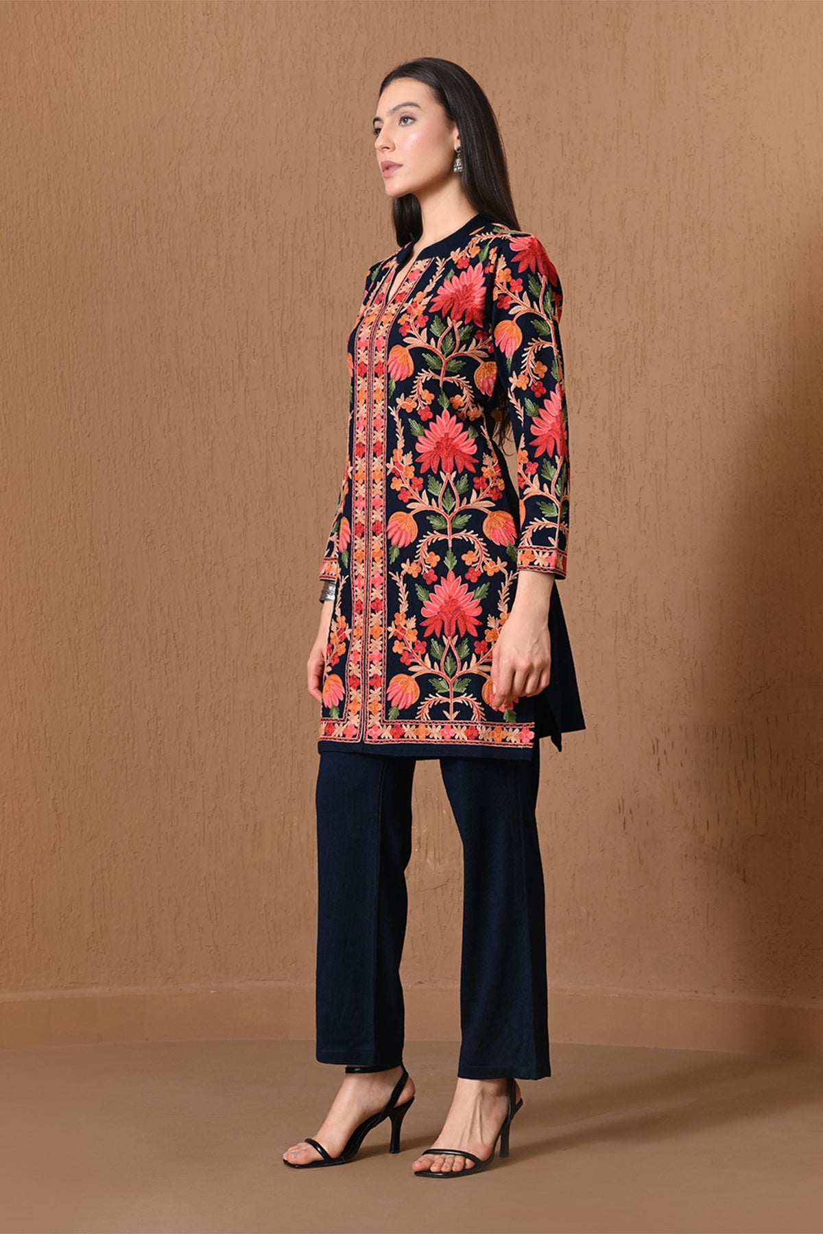 Winter Navy Blue Floral Embroidered Co-ord Set