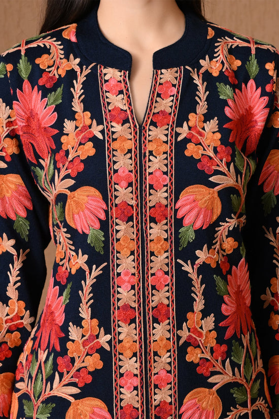 Winter Navy Blue Floral Embroidered Co-ord Set