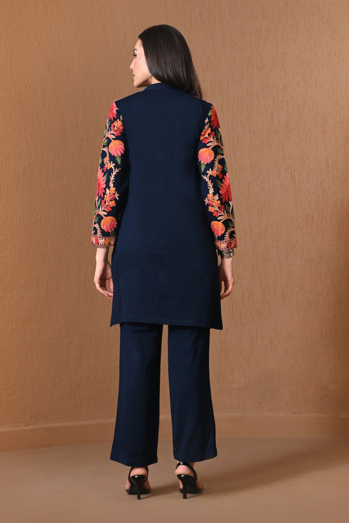 Winter Navy Blue Floral Embroidered Co-ord Set