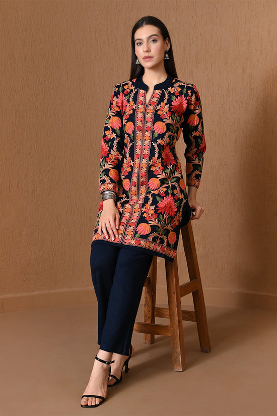 Winter Navy Blue Floral Embroidered Co-ord Set