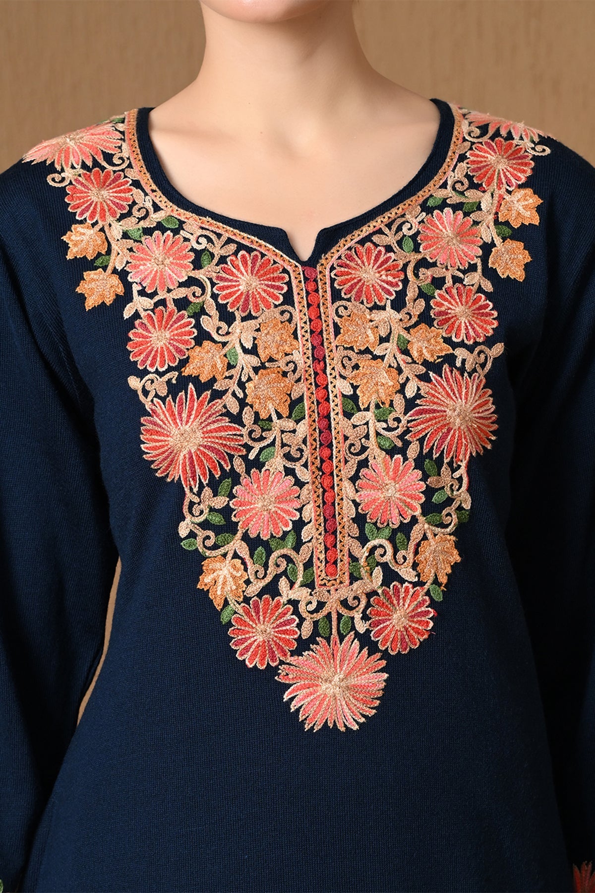 Winter Blue Floral Embroidered Kurta 3 Pcs Set