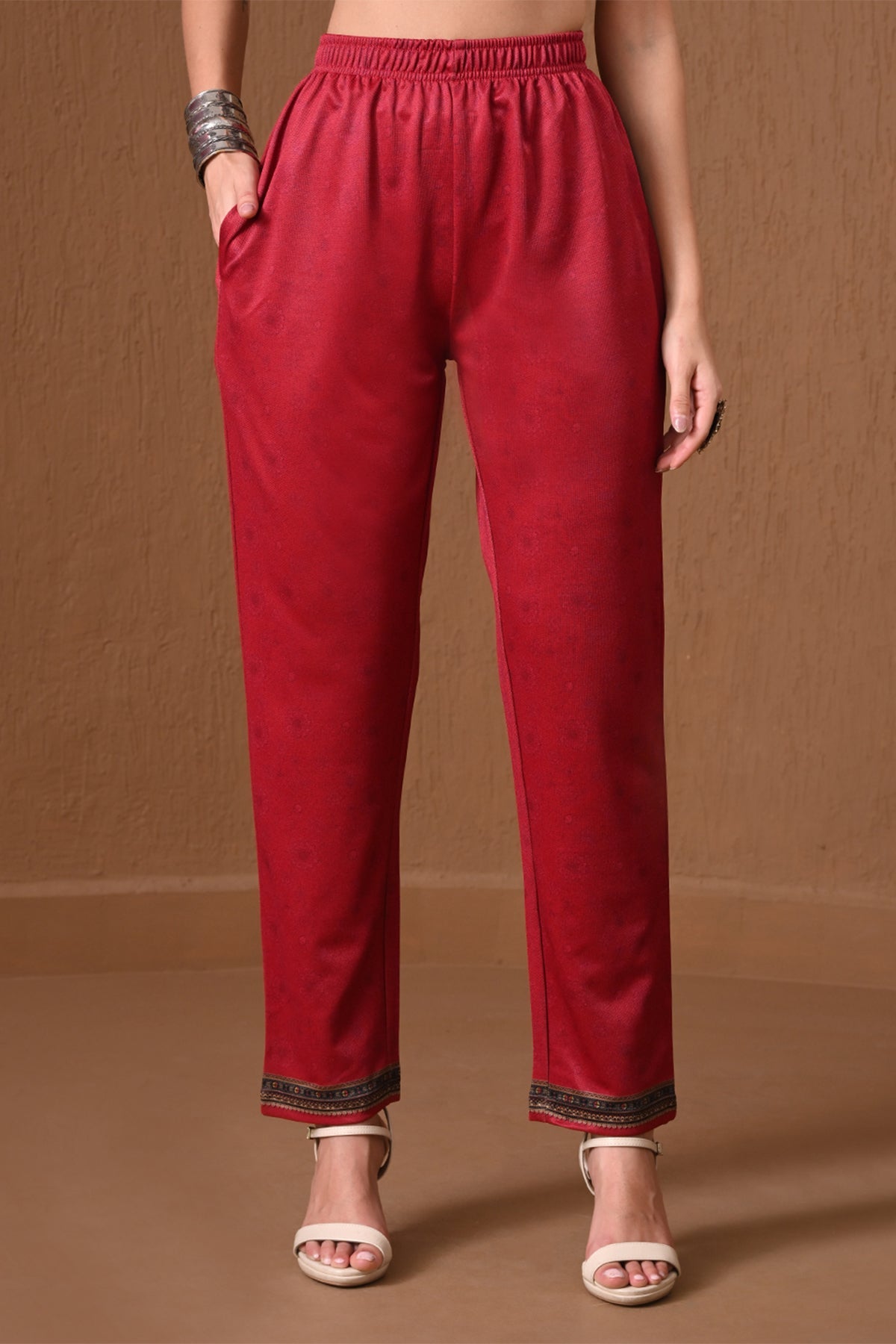 Winter Red and Black Ombre Printed Kurta 3 Pcs Set