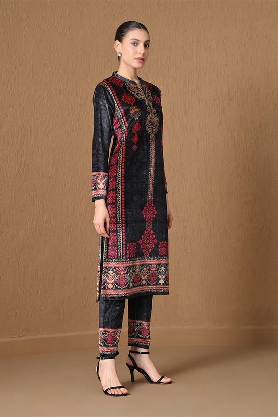 Winter Black Velvet Printed Kurta 3 Pcs Set