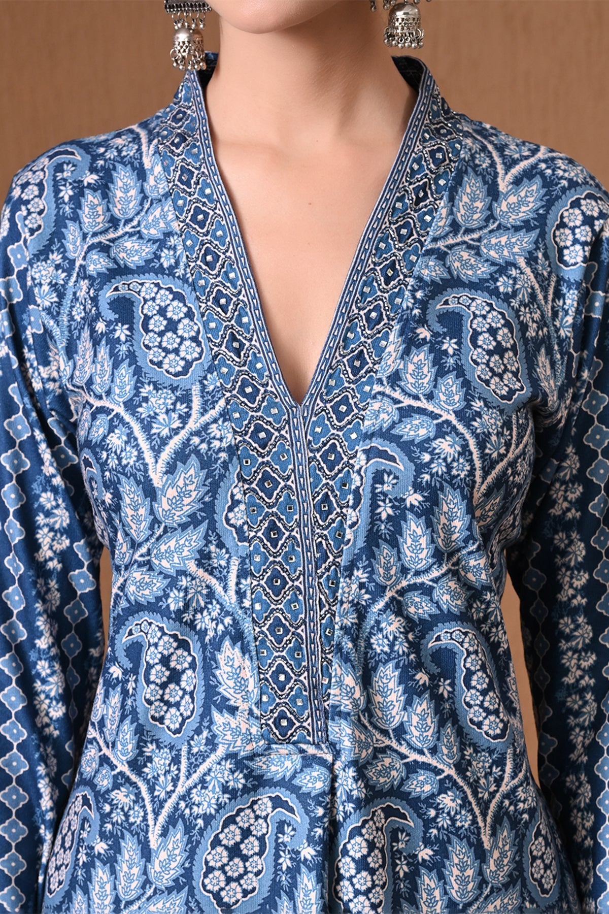 Winter Blue A-line Floral Printed  Kurta 2 Pcs Set