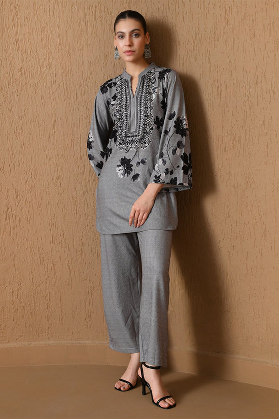 Winter Grey Floral Printed Woven Co-ord Set