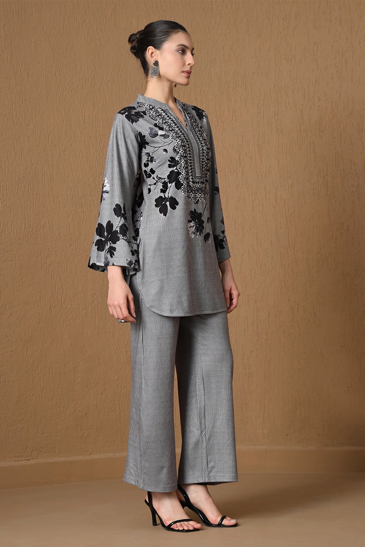 Winter Grey Floral Printed Woven Co-ord Set