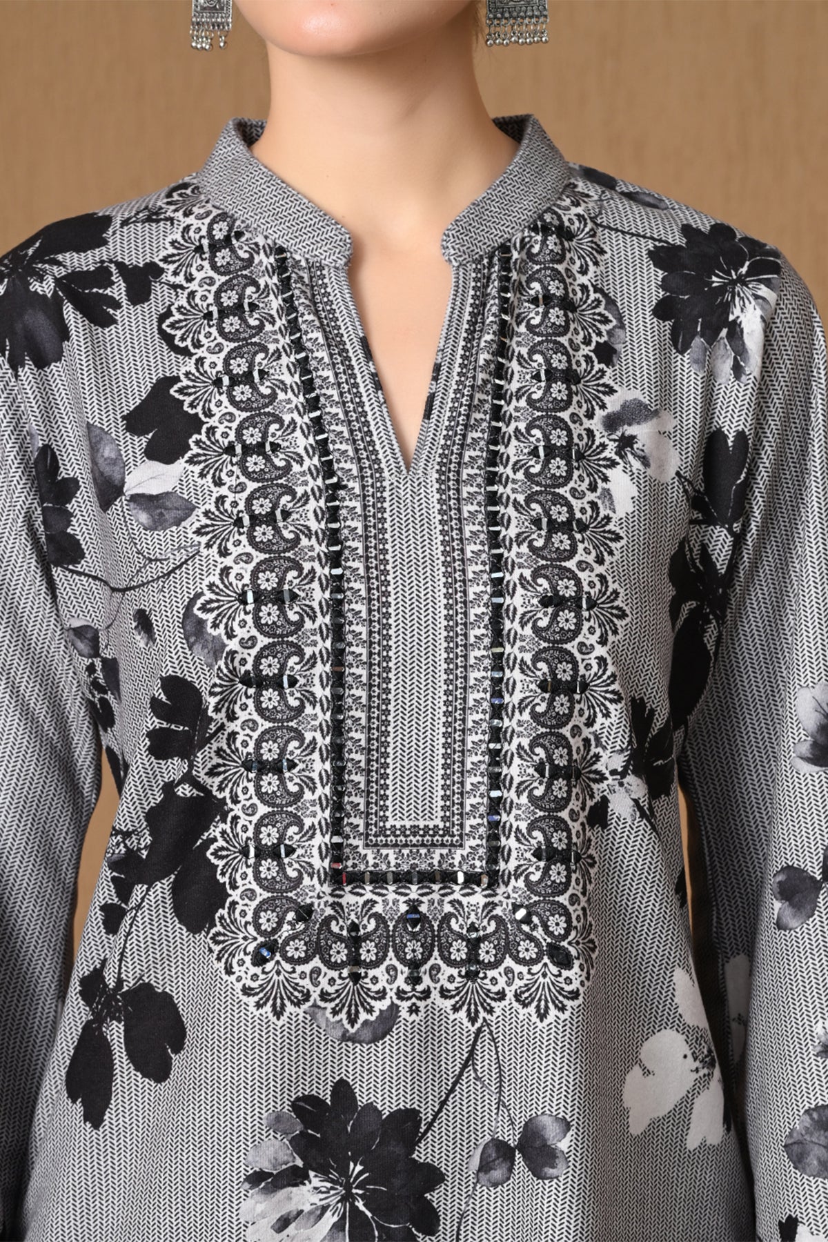 Winter Grey Floral Printed Woven Co-ord Set